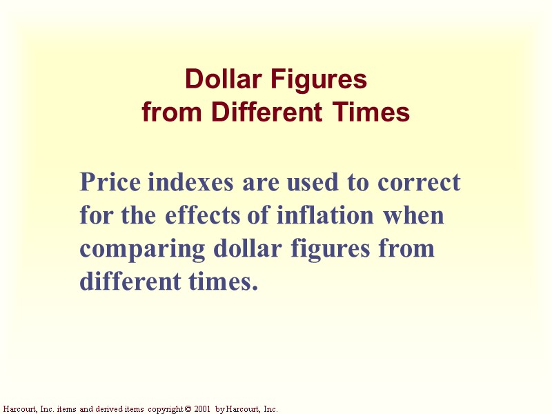 Dollar Figures  from Different Times Price indexes are used to correct for the
